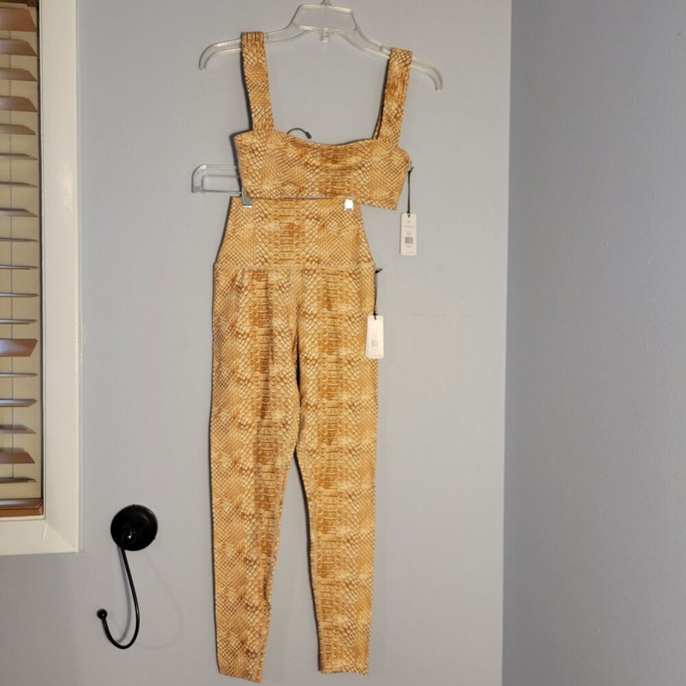 WeWoreWhat Bandeau Bra Top & High-Waist Leggings Snake Tan Size XS